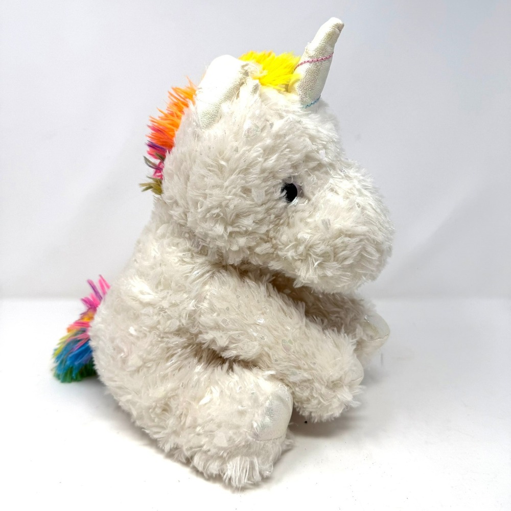 Kelly Toys White Sparkle Rainbow Unicorn Plush Stuffed Animal 14" Irridescent
